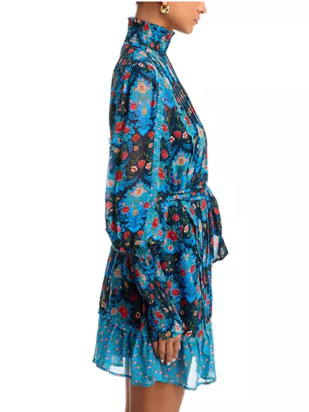 NWT FARM Rio Arabesque Floral Blue Pleated Dress Sz L - Picture 3 of 3
